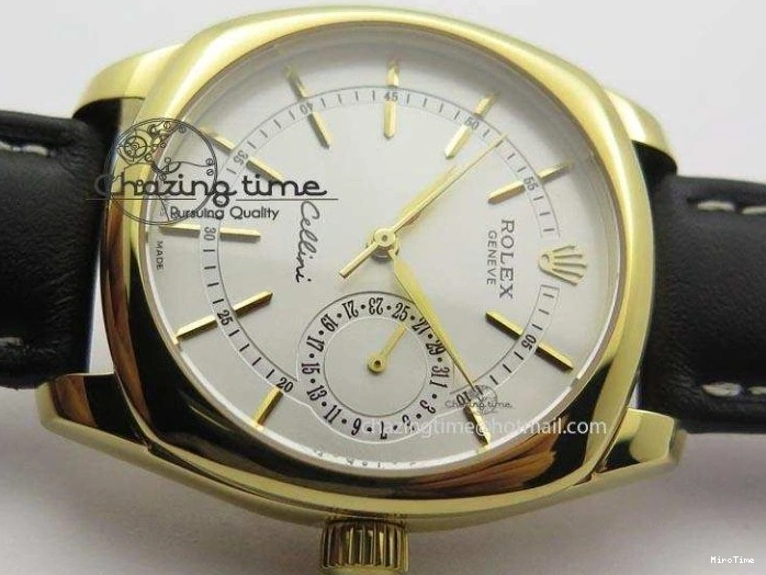 MiroTime 0114 Stylish Cellini Date YG White Stick Dial On Black Leather Strap A 3881